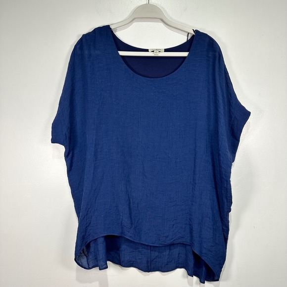 Umgee USA Navy Blue Top Dolman Sleeve Oversized High Low Hem Womens Small - Picture 1 of 4